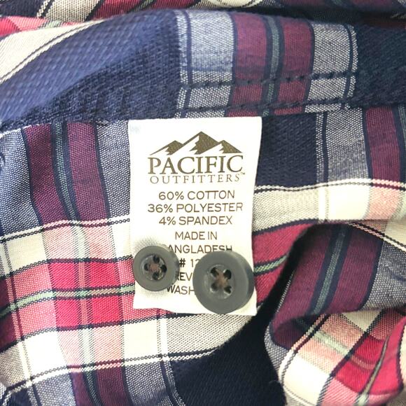 Pacific Outfitters Mens M Active Stretch LS Blue Plaid Button Up Shirt Casual - Picture 3 of 6